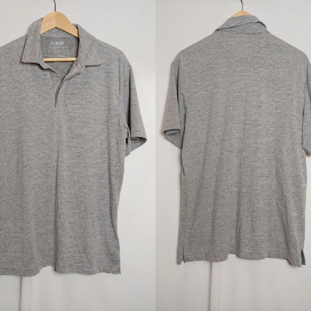 01.Algo Polo Shirt Mens Large Gray Stripe Quick Dry UV SPF 40 Performance L
